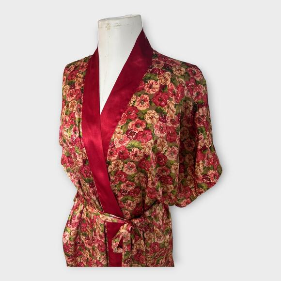 Vintage Pinx Floral Satin Kimono Robe OS Cottagecore Boho Chic Dressing Gown - Picture 9 of 13